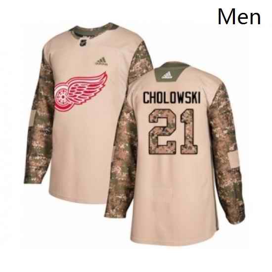 Mens Adidas Detroit Red Wings 21 Dennis Cholowski Authentic Camo Veterans Day Practice NHL Jersey